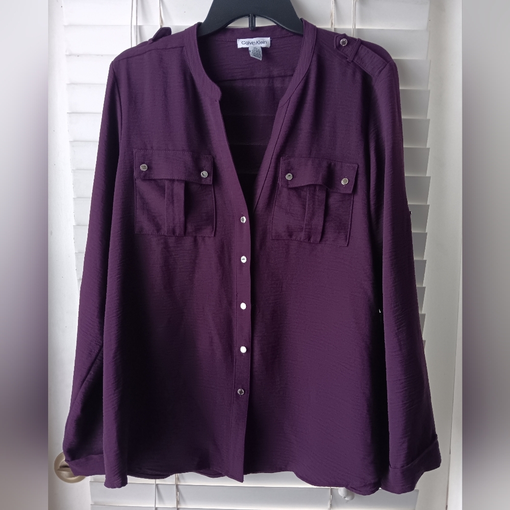 Calvin Klein Women's Deep Purple Button Down Shirt